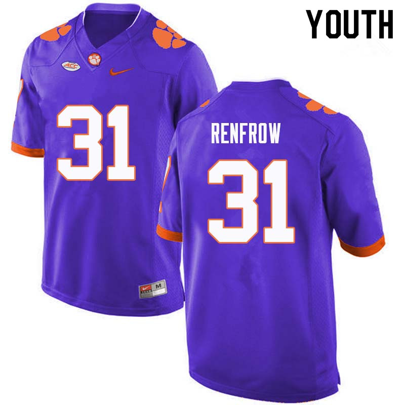 Youth #31 Cole Renfrow Clemson Tigers College Football Jerseys Sale-Purple